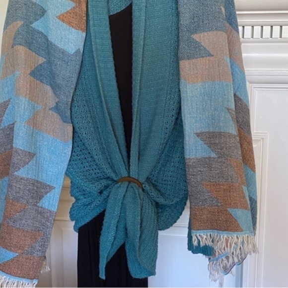 Oversized Cardigan Waffle Knit Teal Open Front Abercrombie & Fitch Cardigan - Picture 9 of 12